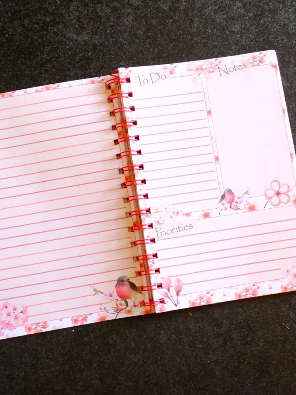 Handmade Beautiful Daily Planner Bound Notebook, notes, gift, cherry blossom